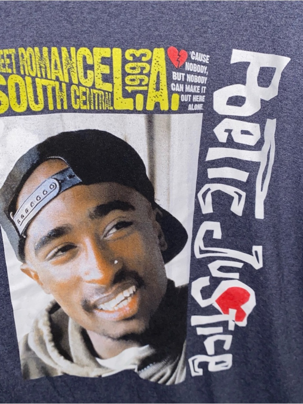 Tupac Graphic Poetic Justice Portrait Tee with Yellow & White Print